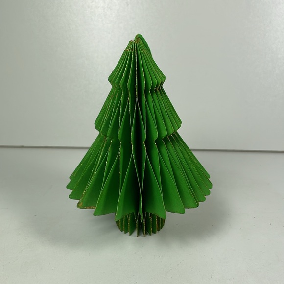 NWT Set of 2 green Christmas tree, white snowman paper fold-away ornaments - Picture 2 of 7